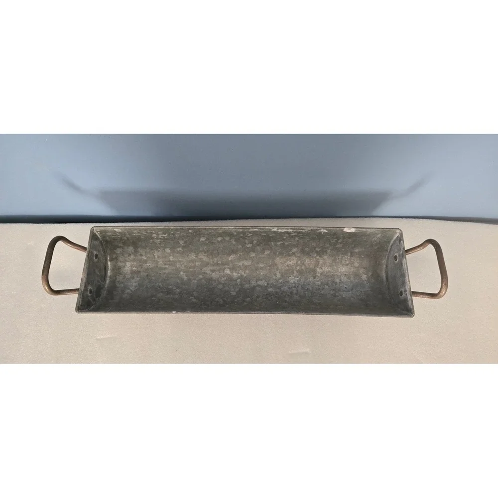 Rustic Galvanized Metal Trough Planter with Handles Farmhouse Centerpiece 22in